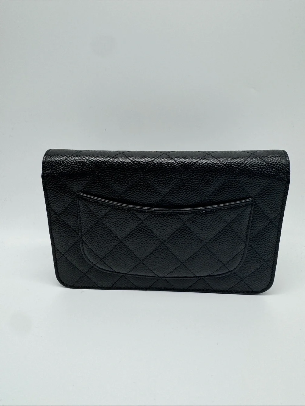 CHANEL Black Quilted Caviar Leather Crossbody with Gold Chain